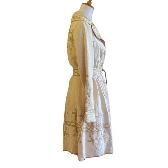 BIYA Collection Silk Linen Blend Embroidered Belted Coat Jacket Size S - Picture 7 of 9